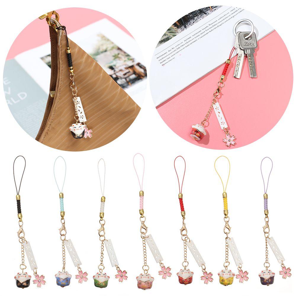 Lucky Cat Anti-lost Lanyard Phone Strap Lanyard Sakura Lucky Cat Phone Lanyard Keychain Wrist Rope
