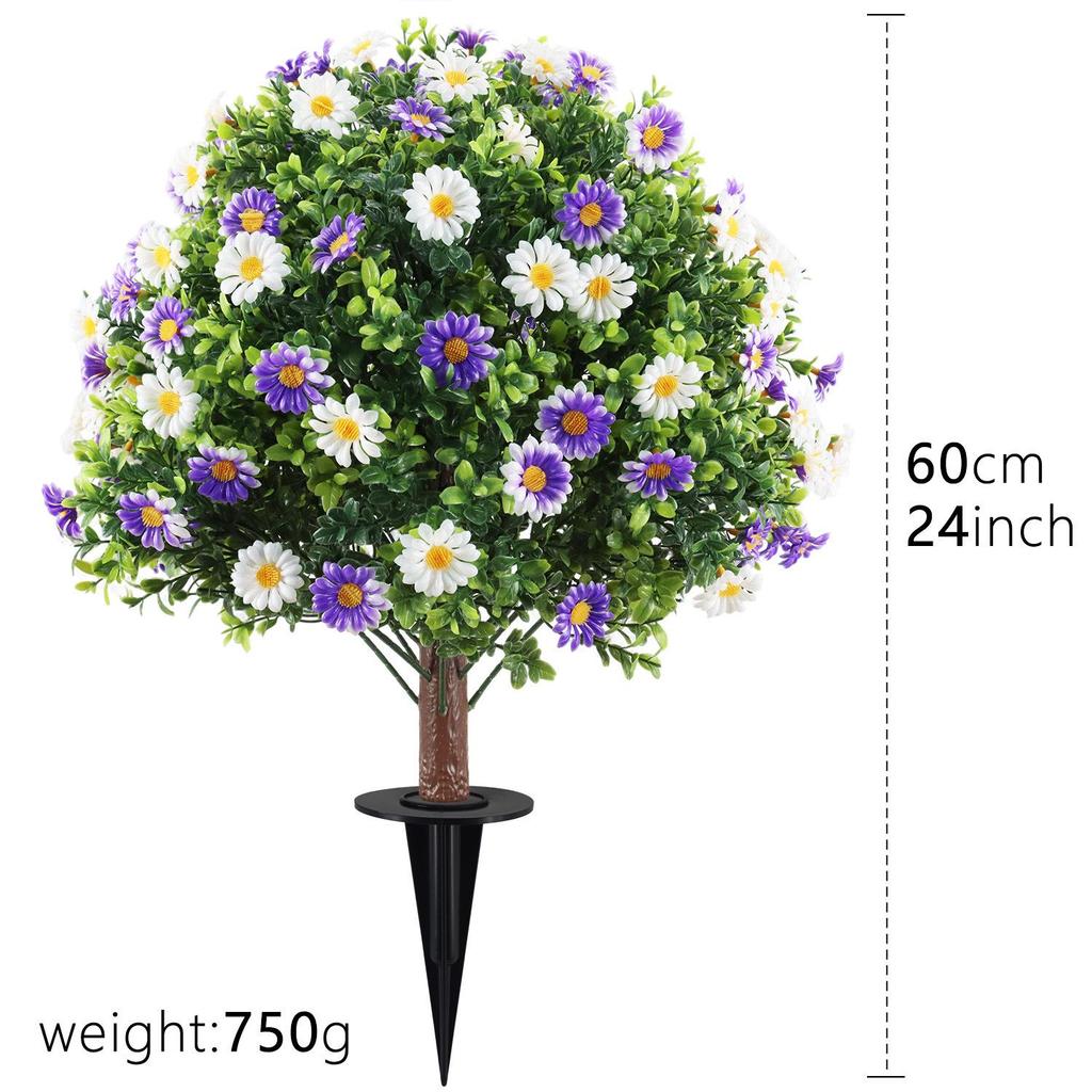 Artificial Chrysanthemum Garden Stake with Eucalyptus Accent - Decorative Faux Greenery