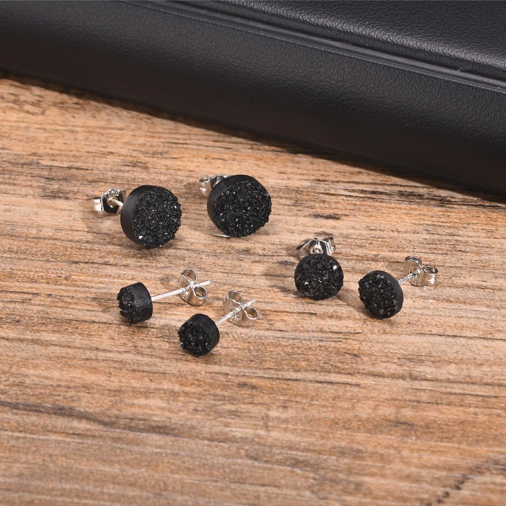 S925 Nadel Kristall Cluster Ohrstecker für Männer Jungen, Einfache Rock Punk Hiphop Schwarze Runde Ohrstecker 6/8/10mm, Schmuckgeschenke für Männer