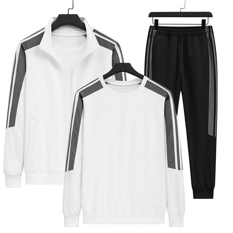 

Весенне-осенний спортивно-повседневный костюм мужской пуловер с круглым вырезом куртка-кардиган со стойкой воротником трендовый бренд парный свитер костюм-тройка M белый