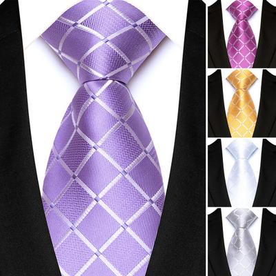 Men Tie Geometric Plaid Pattern Pure Color Design Smooth Texture Dress Tie Business Office Formal Necktie