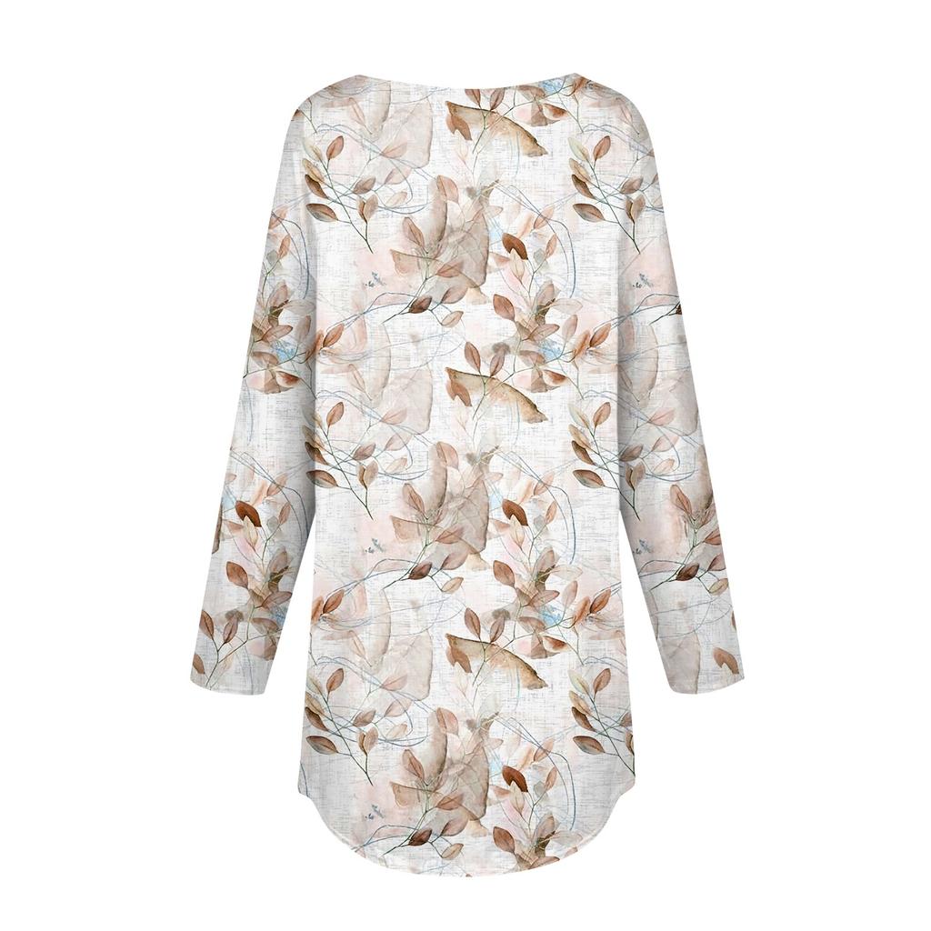 T-shirt à manches longues et col boutonné ample pour femme