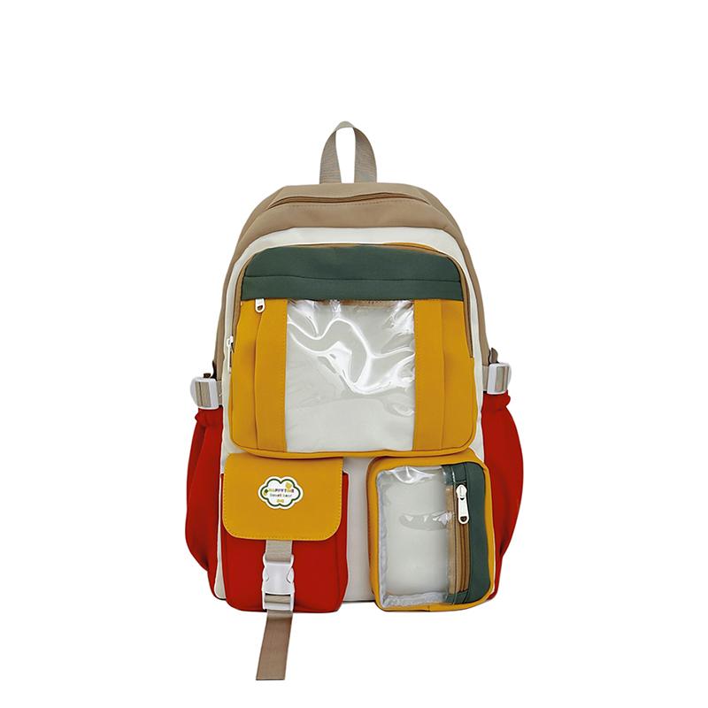 Color Block Student Schoolbag Multi-functional Large Capacity Backpack Lightweight Travel Backpack