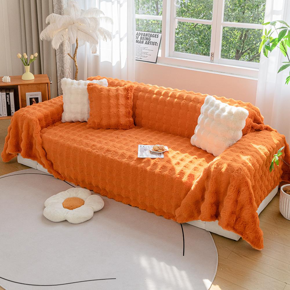 

Плюшевый чехол для дивана с кроликом, зимний плюшевый противоскользящий чехол для дивана, новое одеяло для подушки с защитой от кошачьих царапин 180*130CM
