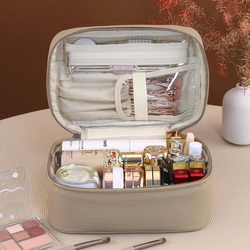 Travel Makeup Bag with Brush Holder, 2-in-1 Cosmetic Storage Pouch, Premium Quality Toiletry Organizer for Women