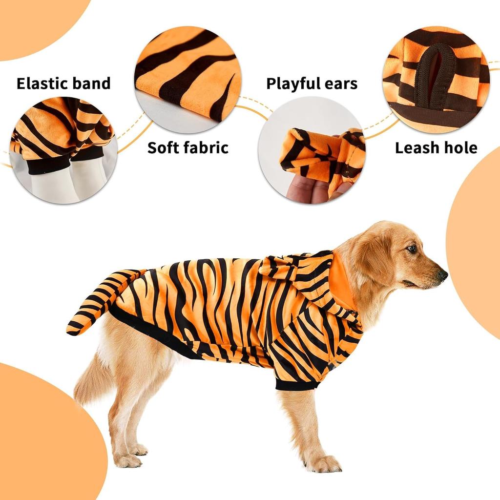 DELIFUR Dog Tiger Costume - Dog Funny Costume Hooded Halloween Cosplay Funny Costume for Small Medium Dogs Pet Special Events Photo Props Accessories