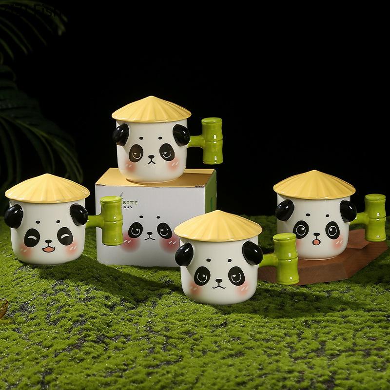 Panda Ceramic Cute Mug Office With Lid Water Cup Couple Afternoon Tea Coffee Cup Modern Home Breakfast Drink Set Girlfriend Gift