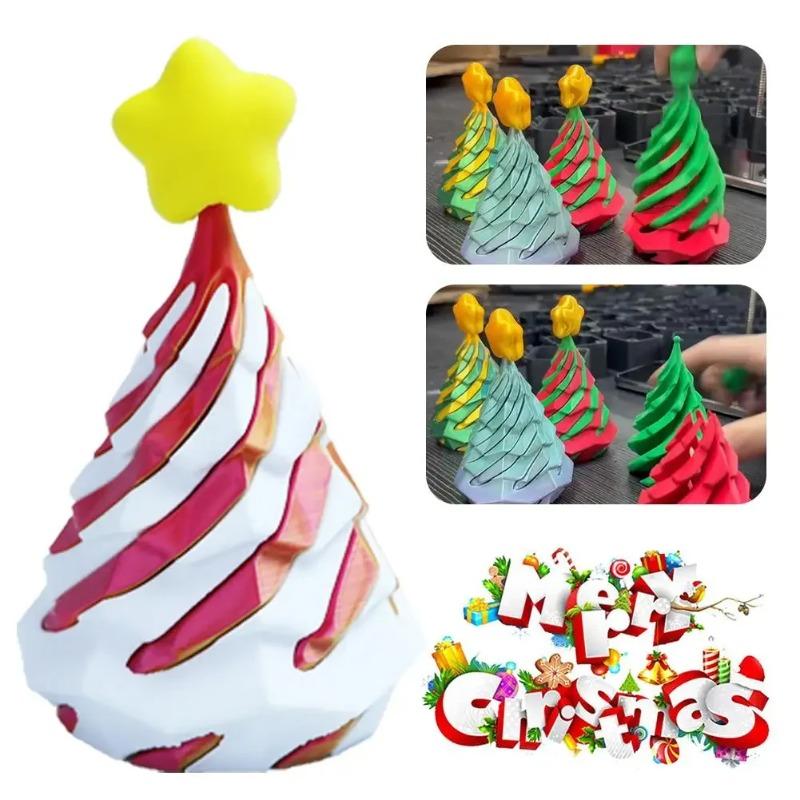 3D Printed Spiral Cone Christmas Ornament - Small Funny Passthrough Fidget Toy, Festive Xmas Gift for Family