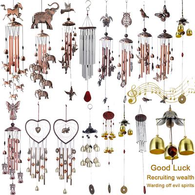 Clopoței de vânt din metal de epocă Clopoței de vânt cu bufniță de pasăre Clopoței de vânt retro din alamă cu decor cu cârlig în formă de S pentru interior, exterior, nordic