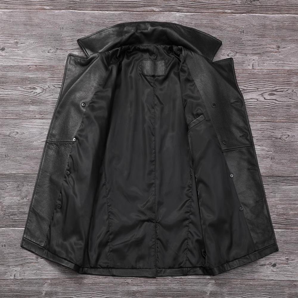 Chinese Size Long Men Leather Coat Genuine Soft Cow Leather Classic Double Breasted Turn Down Collar Leather Jackets For Men Clothing Autumn