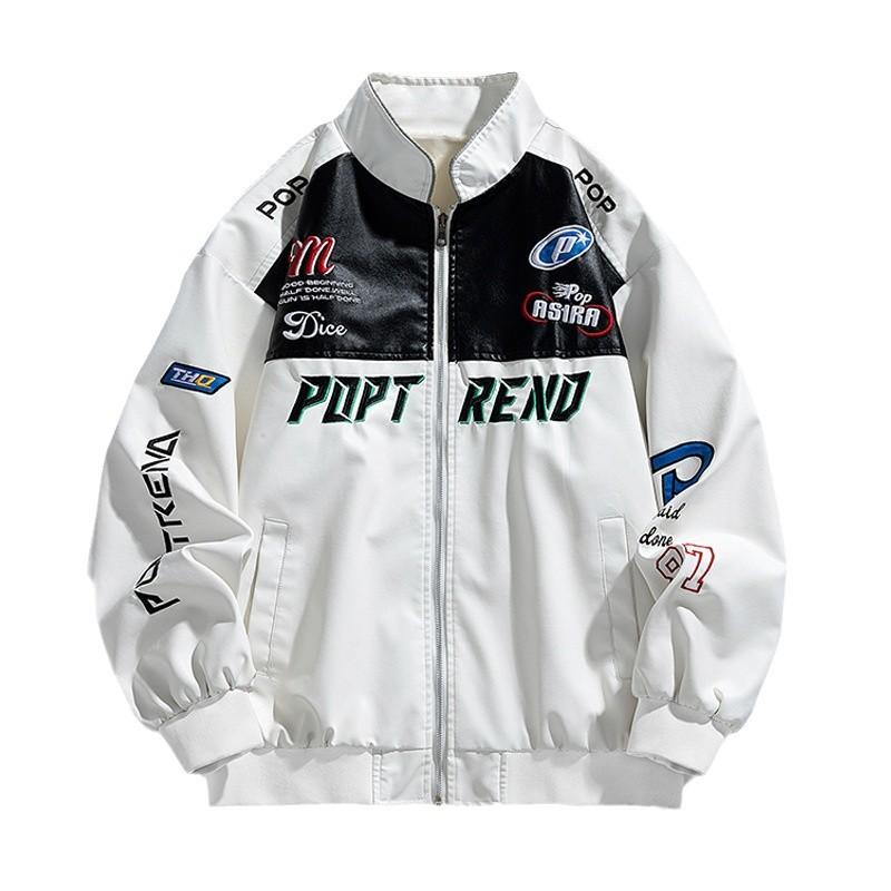 New American PU Motorcycle Printed Leather Jacket Men's Spring and Autumn Pilot Men's Jacket Letters