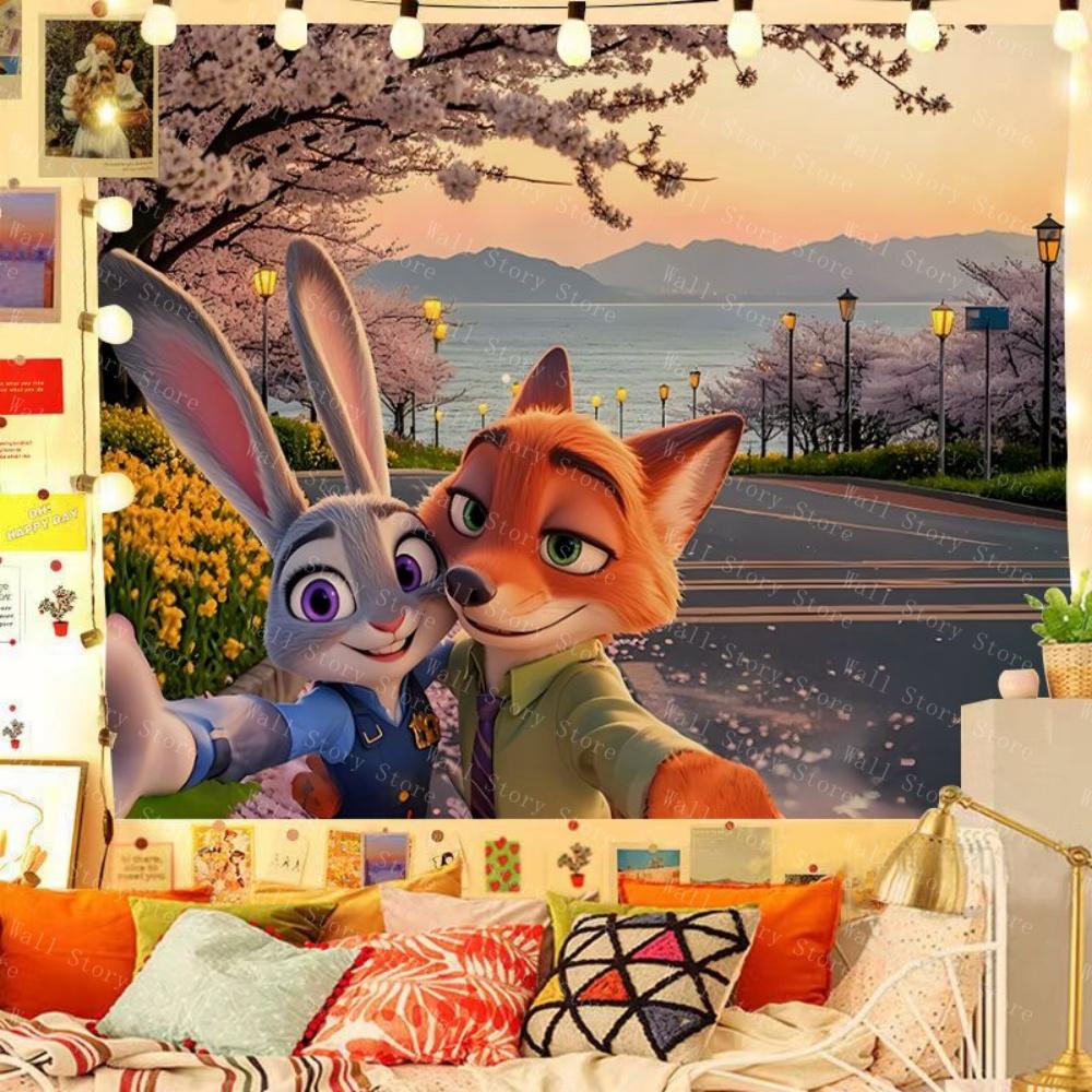 Zootopia Judnicks tessuto da appendere intorno a arazzi anime camera da letto Tessuto per arazzi decorazione murale arazzi
