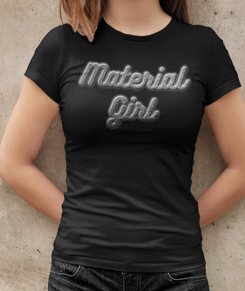 

Material Girl 80s T-Shirt GLITTER EFFECT Ladies Retro Party 1980s Womens Madonna 3XL