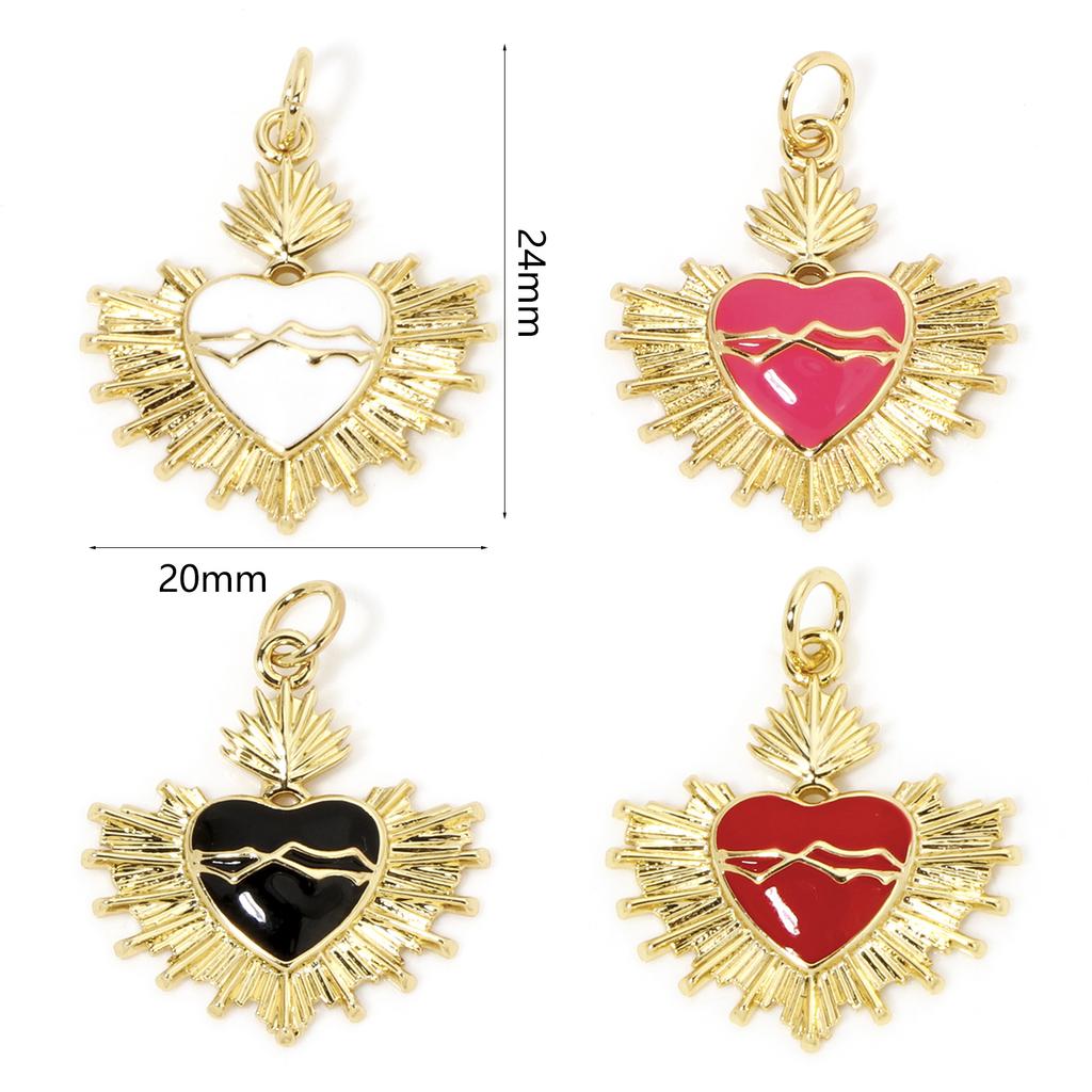 1 Piece 18K Gold Plated Multicolor Ex Voto Heart Enamel Pendants Brass Religious Heart Charms for Necklace Making 24mm x 20mm