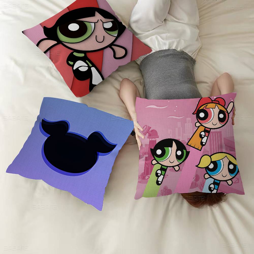 Cute Powerpuffs-Girls Classic Anime Cushion Cover Inches Farmhouse Decor Home Throw Pillow Covers For Couch Decorations