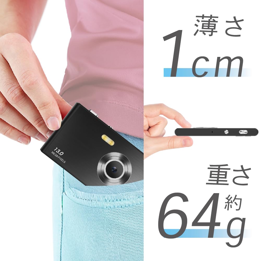 Slim 13MP Camera with 5K Video 16x Digital Compact Digital 1cm Lightweight MicroSD Card Compatible Support, Autofocus, Zoom, Built-in Type-C Charging,