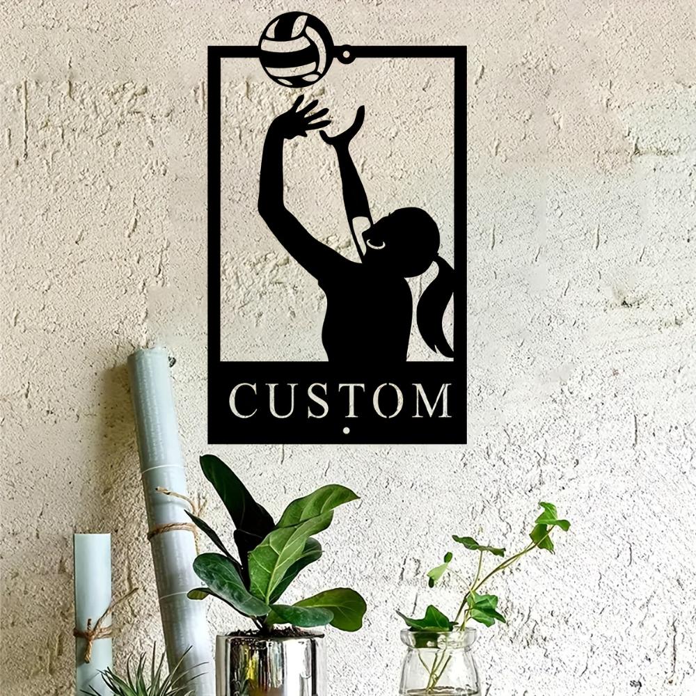 Exclusive Personalized Volleyball Metal Wall Art Retro Art Deco Athletic Space Black Finish