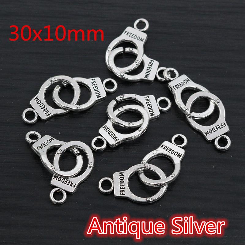 

10pcs Charms Handcuffs Freedom 30x10mm 42x15mm Antique Making Pendant Fit,Bronze Tibetan Silver Color,DIY Handmade Jewelry
