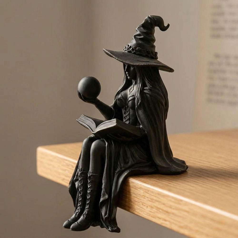 Con Palla Libro Strega di Halloween Sitter per Scaffale Palla di Cristallo Statua di Strega Decorazione per Libreria