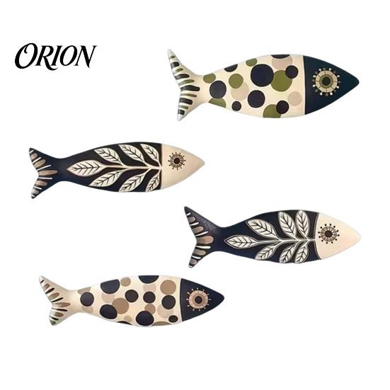 Indoor Outdoor Wall Decor 4Pcs Wooden Fish Decor, Rustic Farmhouse Ocean Art, Vintage Beach Style Decoration Nautical Coastal Theme for Home