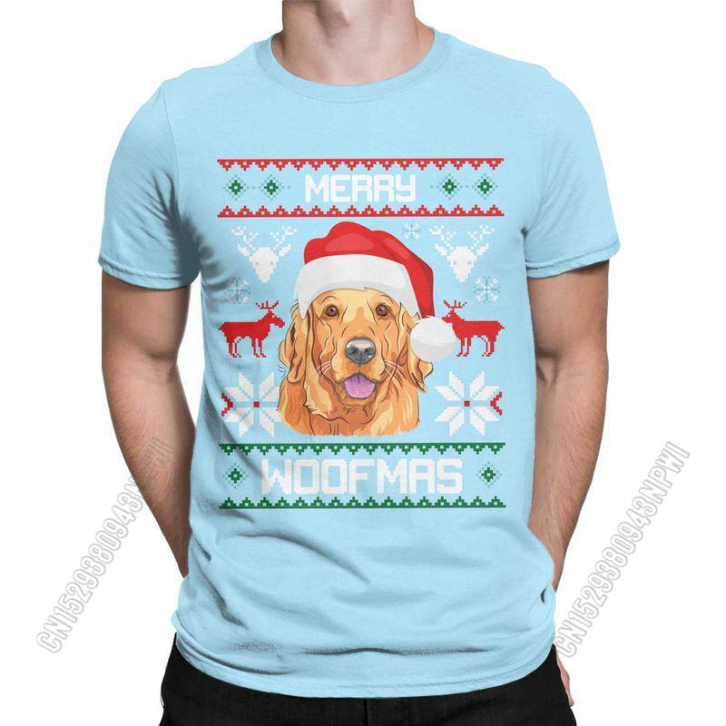 Unisexs TShirt Golden Retriever Merry Woofmas Christmas Crazy Cotton Tee Shirt Stylish Chic Dog T Shirts Round Collar Clothes