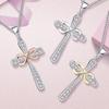 Sterlingsilber S925 Kreuz Halskette mit Schleife Zirkon Anhänger für Damen - Trendiges Schmuck Accessoire