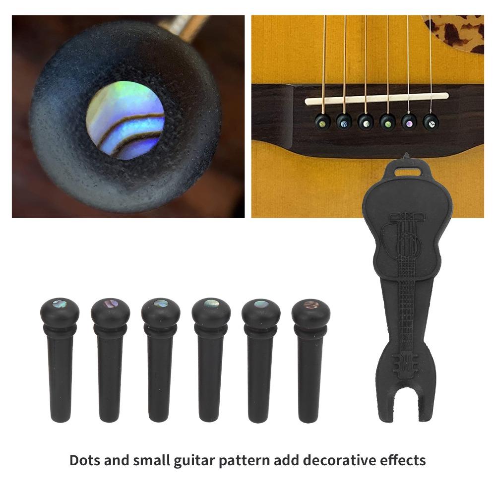 6PCS Ebony Guitar Bridge Pins Abalone Dot Inlay Bridge Pin Pegs Acoustic Guitar