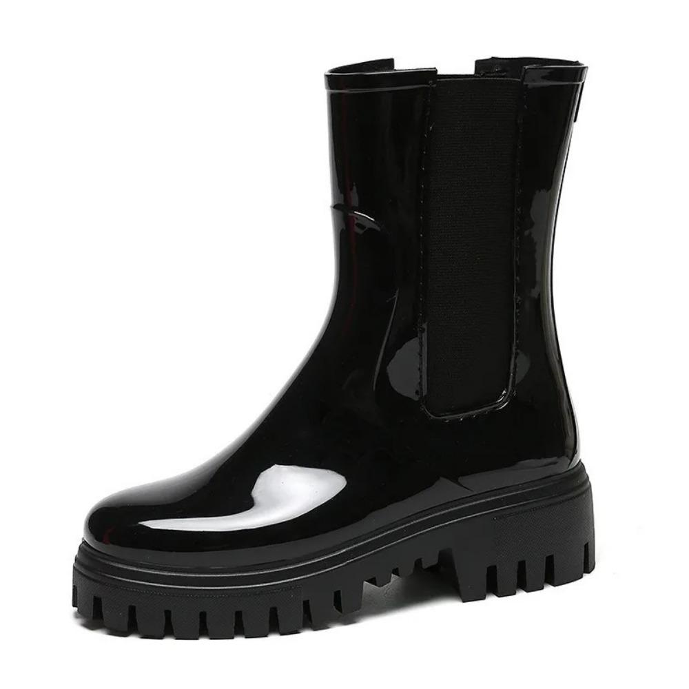 Fashion Thick Soled Rain Shoes Womens Chelsea Plastic Water Boots Mid Sleeve High Top Motorcycle Rain Boots Rain Shoes Women's