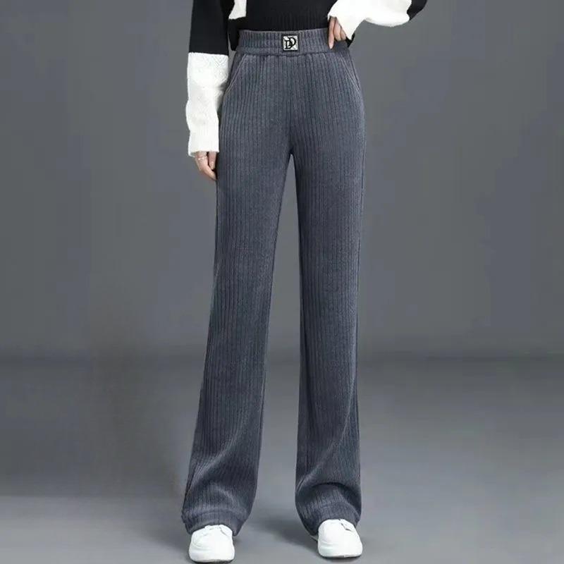 Autumn and Winter New Wide Leg Pants Fleece-lined Thickened Casual Trousers