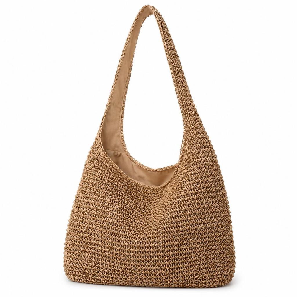 Women's Large Capacity Straw Shoulder Bag - Handmade Woven Tote for Beach Holidays