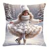 1 Winter Dream World Victorian Girl Ice Skating Scene Double-Sided Print Pillowcase, 45.72x45.72 Cm Square Cushion Cover, Suitable for Home Sofa, Bedr