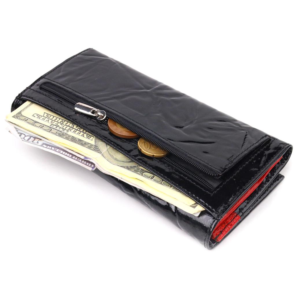 Textured Horizontal Women's Wallet Made of Genuine Leather CANPELLINI Wallet 21649 Black