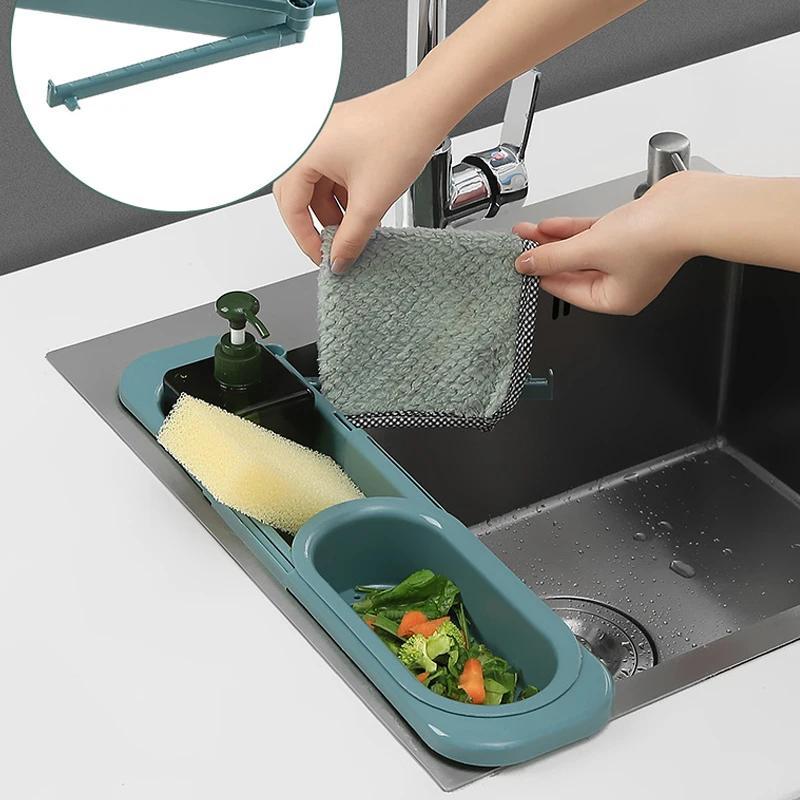 Adjustable Length Kitchen Sink Drain Basket Dish Drainer for Soap Towel Rack Supply Kitchen Accessories Shelf Dish Drainer