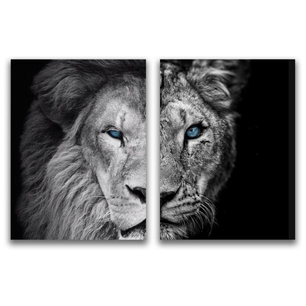 

2 шт. постер на холсте с изображением льва, настенное искусство с изображением дикой природы, черно-белый постер, декоративная рамка для дома в скандинавском стиле 21*30cm No Frame