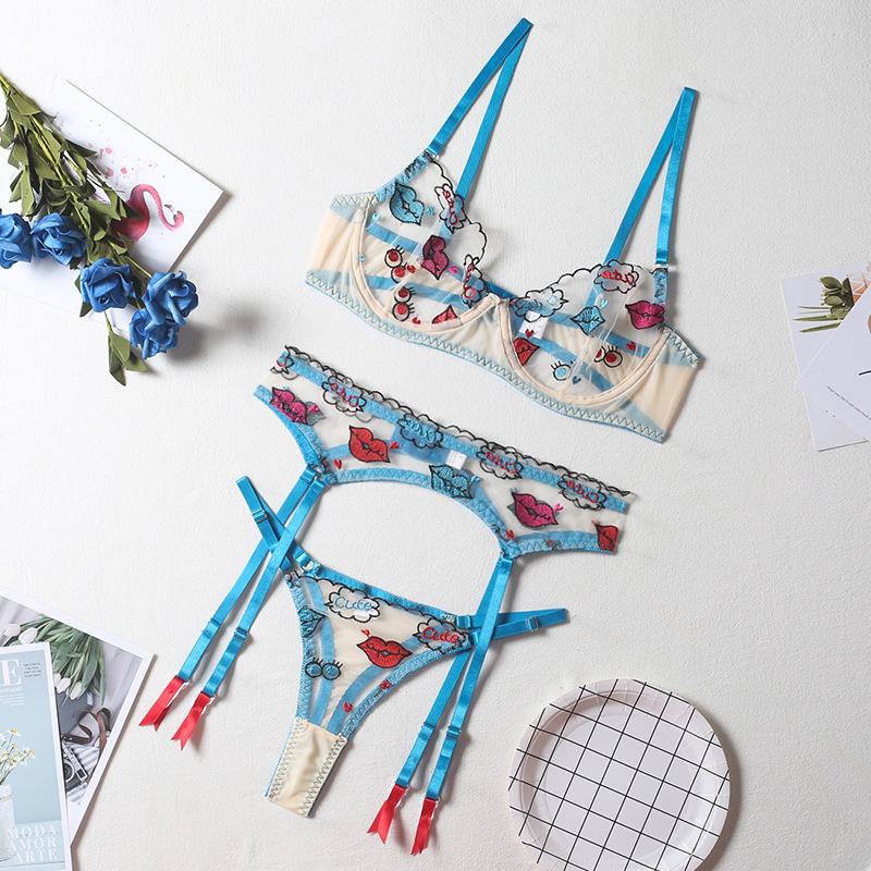 New sex underwear perspective three-point seduction suit, garters, sexy bikini bright pattern