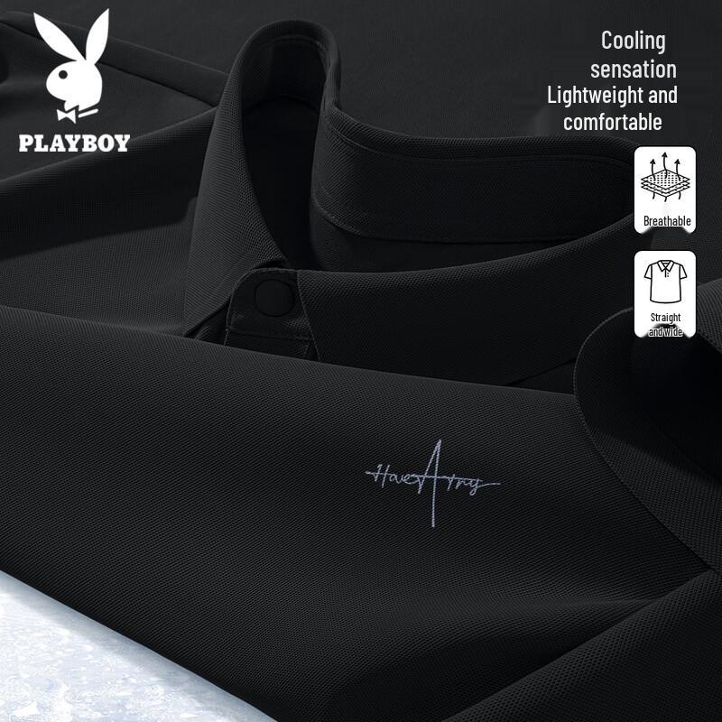 PLAYBOY Men s 2026 Summer Ice Silk Short Sleeve Loose Polo Shirt XL