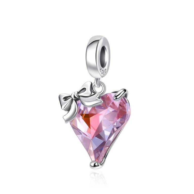New Copper Shining Colorful Zircon Love Bow Fitting Charm Pendant Fit For Original Bracelet Diy Girls' Jewelry Love Gift