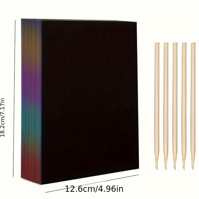 50pcs Magic Scratch Paper 5pcs Bamboo Pens Scratch Rainbow Art Paper Scratch Painting Kit with 5 Wooden Sticks Birthday Gift
