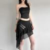 Women's Summer Solid-Color High-Waisted Skirt with Asymmetrical Hem