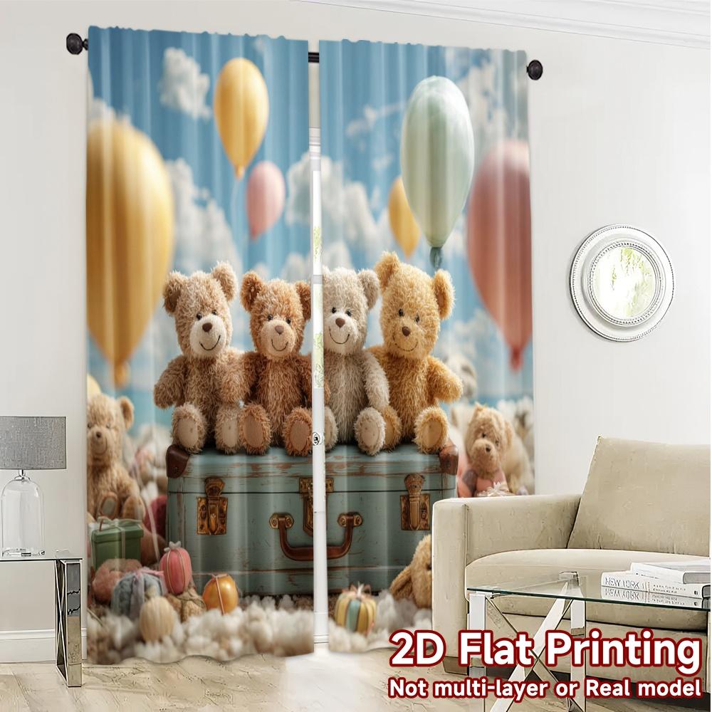 2pcs   2D FLAT PRINTING Curtains (Without Rod) Teddy Trio Chic Curtain Cloth Prints Light Filtering Curtains Thermal Insulation