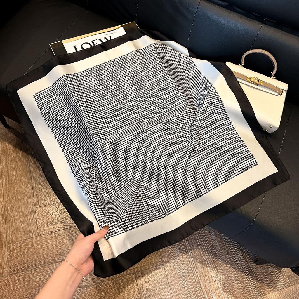 Geometric Colorblock Square Imitation Silk Scarf Women Satin Shawl Wrap Hijab Female Hair Band Luxury Headkerchief Echarpe