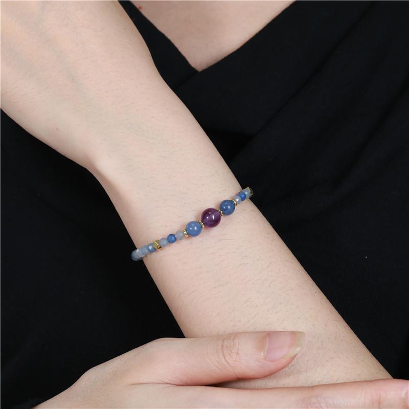 Arvaleff Fashionable Blue Aventurine, White Jade, and Amethyst Beaded Bracelet