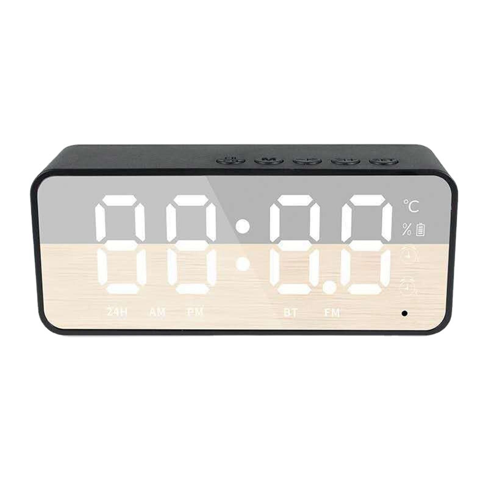 Alarm Clock Mini Mirror Face Plastic Portable Digital Alarm Clock with Speaker for Bedroom Office Standard Version Black