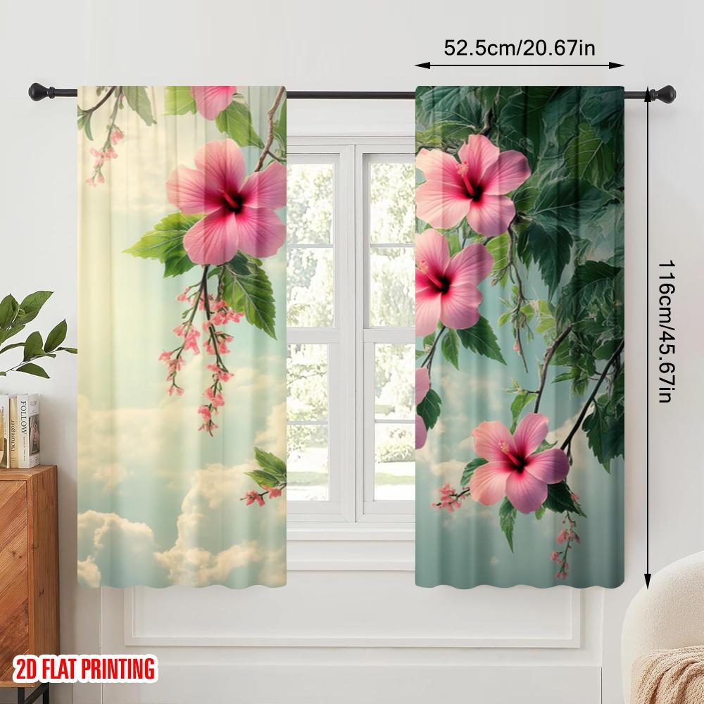 Set Of 2 Plane Printing Curtain Popular Hibiscus Dream Polyester Without Rod Art Deco Festive Perfect Living Room Ideal For Area