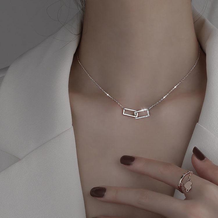 925 Sterling Silver Geometric Collarbone Necklace for Women - Light Luxury Design