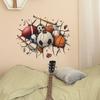 3D Breaking Wall with Sports Balls Wall Sticker Dynamic Self-Adhesive Decor for Bedroom Living Room Man Cave Game Room Wall Art