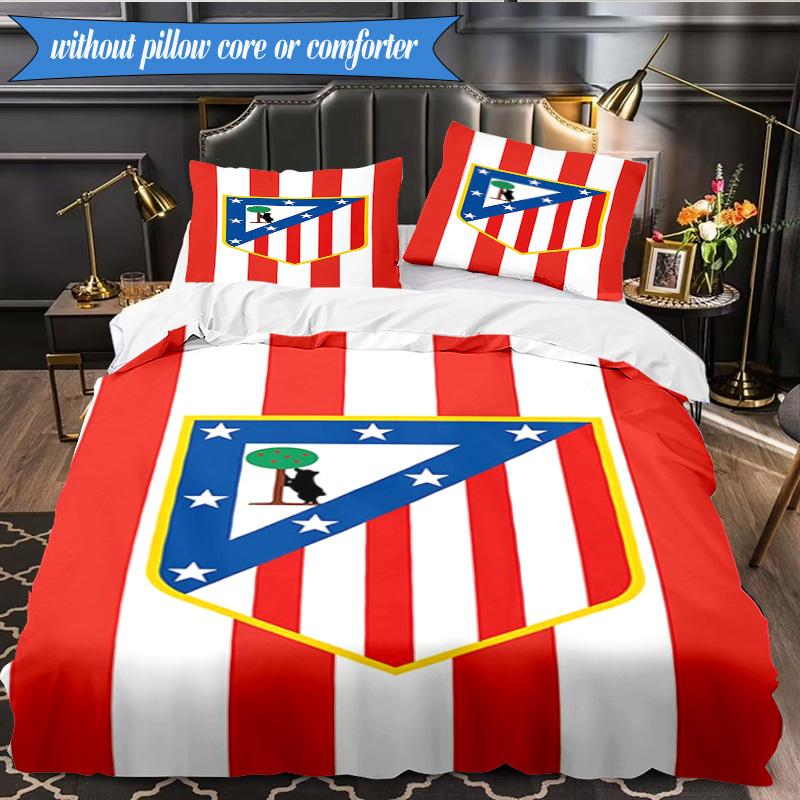 3PCS Atlético De Madrid S.A.D Printed Soft Bedding Set,Including 1pc Duvet Cover And 2pcs Pillowcases Perfect for Bedroom, Dormitory, Fan Gift