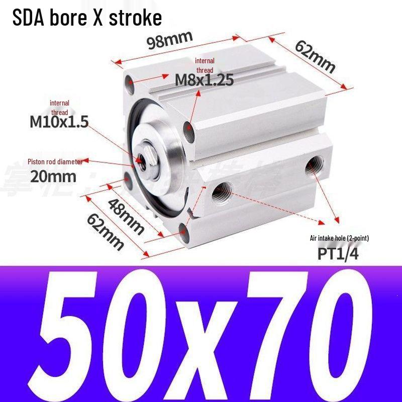 SDA Mini Pneumatic Cylinder, High Thrust, Thin Type, Bore Sizes 20/25/32/40/50