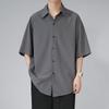 Men's Black Ice Silk Loose-Fit Short-Sleeve Shirt, Korean Style, Casual Summer Wear