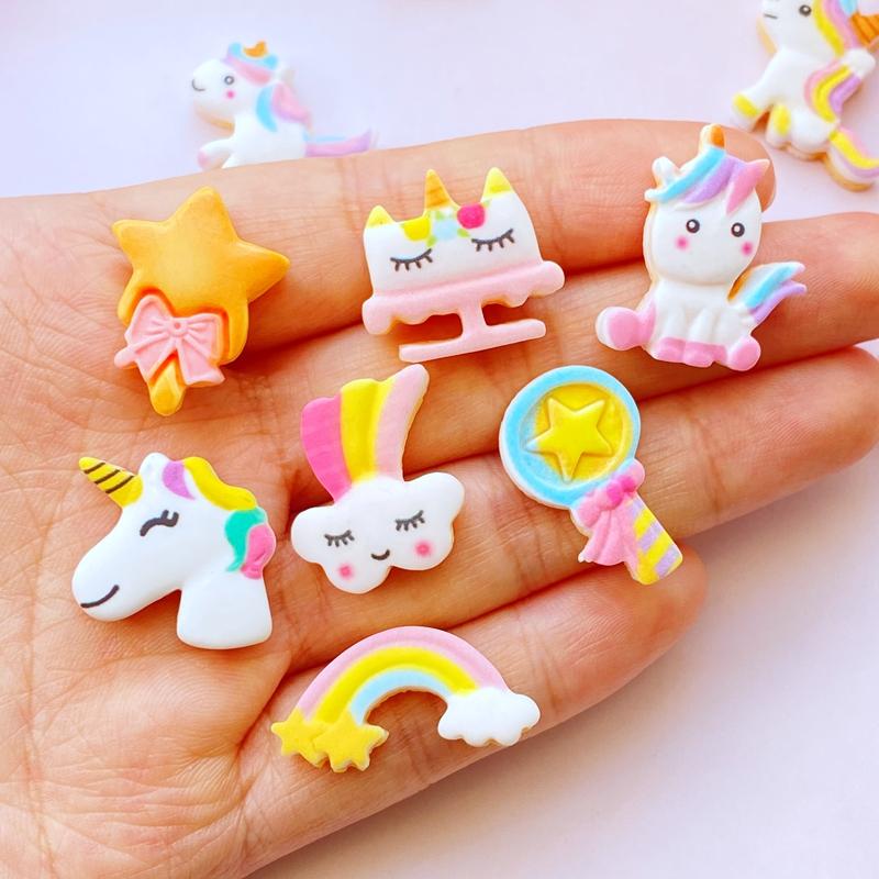 10Pcs New Kawaii Resin Mixed Cartoon Mini Unicorn Series Flat Back Cabochon Crafts Clothing DIY Scrapbooking Accessories